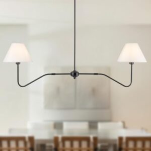 2-Light Modern Linear Chandelier for Dining Room, 55" Farmhouse Kitchen Island Lighting with White Fabric Shades,Hanging Lighting Fixtures for Living Room Bedroom - Image 8