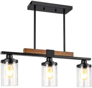 Black Kitchen Island Lighting Fixture, 3-Light Farmhouse Dining Room Chandelier Over Table, Large Pendant Light Ceiling Hanging, Modern Dining Table Light with Adjustable Height - Image 8