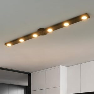 Garwarm Modern Dimmable LED Ceiling Light Track Lighting, 6 Lights Long Flush Mount Ceiling Light Fixture with Remote LED Chandelier for Bedroom Dining Room Kitchen 33W Black