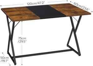 HOOBRO 47''Dining Table, Kitchen Dining Table for 4, Wooden Kitchen&Dining Room Table, Industrial Style Table, Rectangular Dining Table for Home, Kitchen, Office, Rustic Brown and Black BF16CZ01 - Image 3