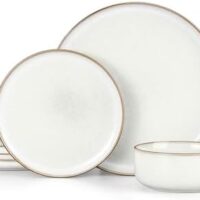 Herogo Plates and Bowls Set for 4, 12 Pieces Stoneware Dinnerware Sets, Double Reactive Glaze, Microwave & Dishwasher Safe, Scratch Resistant, Ivory White