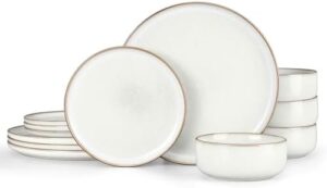 Herogo Plates and Bowls Set for 4, 12 Pieces Stoneware Dinnerware Sets, Double Reactive Glaze, Microwave & Dishwasher Safe, Scratch Resistant, Ivory White