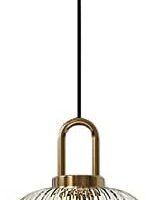 Brikey Clear Glass Pendant Light with Brass Gold Base, Clear Ceiling Light Hanging Lamp for Bedside Dining Table Kitchen Island (7.8 inch, Clear)