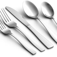 HIKAA 20PCS Silverware Set, Modern Flatware Set Service for 4, Cutlery Set for Home, Kitchen and Restaurant, Mirror Polished, Dishwasher Safe