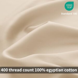 Beige Duvet Cover Set Queen Size 100% Egyptian Cotton 3Pcs Home Bedding Set- 1 Duvet Cover with 2 Pillowshams, 400 Thread Count Super Soft Comforter Cover with Corner Ties(90x90 Inches, Beige) - Image 4