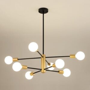AMZASA Black and Gold Modern Sputnik Chandeliers, 8 Lights Farmhouse Light Fixture, Mid Century Pendant Light for Dining Room Living Room Kitchen Island Entryway Foyer, UL Listed - Image 2