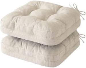 Chair Cushions for Dining Chairs, Dining Chair Cushions, Tufted Indoor Chair Pads with Ties & Non Slip Backing, Seat Cushions for Kitchen Chairs 16.5” x 16.5” x 3.5”, Set of 2, Beige