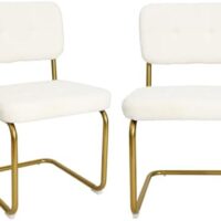 CangLong Fleece Dining Chairs, Mid-Century Modern Upholstered Armless Chairs with Metal Legs for Home, Kitchen, Dining Room, Set of 2, White