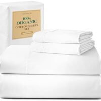 LANE LINEN 100% Organic Cotton Queen Sheet Set, 4Pc Cotton Sheets Queen Size Bed Set, Soft & Breathable Percale Weave, Deep Pocket Queen Sheets, Hotel-Quality Bed Sheets Queen Size - White Bed Sheets
