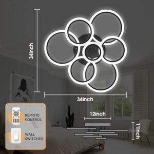 Modern LED Ceiling Light, Kitchen Lighting Fixtures 7 Rings black LED Flush Mount Ceiling Light APP and Remote Control Dimmable With Memory 3000K-6500K 34" 60W for Living Room, Dining Room, Office - Image 4