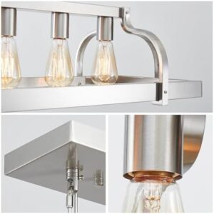 WUZUPS 5-Light Metal Pot Hanging Rack Chandelier Linear Pendant Ceiling Lighting Rustic Farmhouse Fixture Kitchen Island Dining Room, H 9.8" L 34.6" W11.8, E26 Base, Brushed Nickel - Image 5