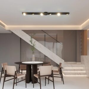 Garwarm Modern Dimmable LED Ceiling Light Track Lighting, 6 Lights Long Flush Mount Ceiling Light Fixture with Remote LED Chandelier for Bedroom Dining Room Kitchen 33W Black - Image 8