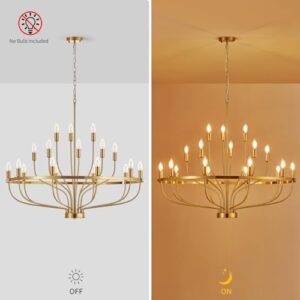 39.4" Modern Gold Chandelier Vintage 18-Lights Mid Century Modern Candle Style Chandelier Light Fixture Large Rustic Golden Chandelier for Dining Room, Kitchen Island, Living Room, E12 - Image 7