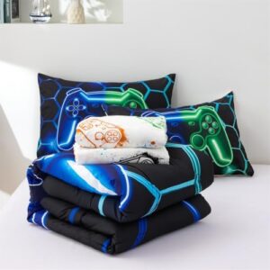 NTBED Game Console Comforter Set for Boys Girls Kids 3D Gaming Geometric Lightweight Microfiber Bedding Sets (Blue Green, Queen 5Pcs) - Image 7