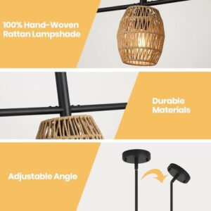 Rattan Pendant Light,3-Light Hand Wove Boho Chandelier Light Fixture,Farmhouse Wicker Light Fixture,Boho Hanging Light for Kitchen Island, Dining Room, Bar, Living Room - Image 5