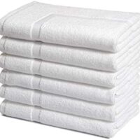 Amazon Basics Premium 100% Cotton Absorbent, Soft Bath Towel Mat Set, Machine Washable, Pack of 6, 684 GSM, White, 30" x 20" (Previously AmazonCommercial brand)