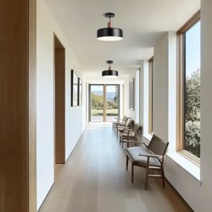 Modern Solid Wood Pendant Lights,13.8" Large Hammered Vintage Chandeliers,Black Finish Hanging Lighting Lamp,Industrial Drum Ceiling Light Fixtures for Dining Room,Kitchen Island, Farmhouse - Image 7