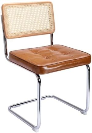 Zesthouse Natural Rattan Dining Chairs Set of 2, Modern Dining Room Chairs with Solid Wood Back for Kitchen Living Room, Mid Century Breuer Design Inspired, Upholstered Faux Leather Brown - Image 9