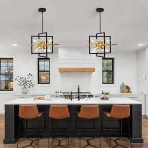 Modern Black and Gold Chandelier, 8-Light Geometric Pendant Light Fixture, Dining Light Fixtures Adjustable Chandelier for Dining Room Entryway Foyer Hallway Bedroom Living Room Kitchen Island - Image 3
