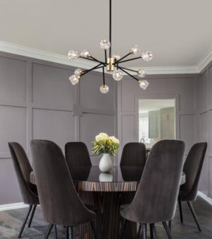 AMZASA Crystal Chandeliers, Modern Black and Gold Sputnik Pendant Lighting, 12 Lights Mid Century Ceiling Light Fixtures for Dining Room Kitchen Island Living Room Bedroom Bar,UL - Image 7