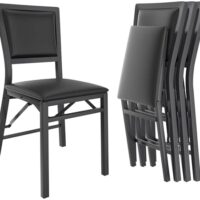 VECELO Folding Chairs Set of 4 with Cushion, Foldable Padded Seats with Heavy Duty Metal Frame for Kitchen/Dining/Living Room, No Assembly & Space Saving Design, Black