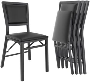 VECELO Folding Chairs Set of 4 with Cushion, Foldable Padded Seats with Heavy Duty Metal Frame for Kitchen/Dining/Living Room, No Assembly & Space Saving Design, Black