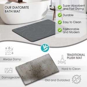 Stone Bath Mat Diatomaceous Earth Shower Mat Non-Slip Super Absorbent Diatomite Stone Mats for Bathroom Floor Quick-Drying Easy to Clean (24''*16'' Grey) - Image 5