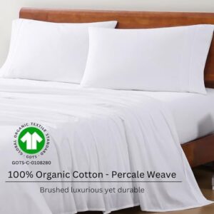 LANE LINEN 100% Organic Cotton Queen Sheet Set, 4Pc Cotton Sheets Queen Size Bed Set, Soft & Breathable Percale Weave, Deep Pocket Queen Sheets, Hotel-Quality Bed Sheets Queen Size - White Bed Sheets - Image 3