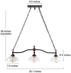 LOG BARN Dining Room Light Fixture Hanging, Farmhouse Chandelier in Rustic Black Metal with Clear Glass Shades, Adjustable Chains, Pendant for Kitchen Island - Image 3