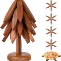 Tree Trivet Set - Foldable Wooden Tree Trivets for Hot Dishes, Set of 4 Heat-Resistant Coasters with Stand, Decorative Wooden Trivet Tree for Kitchen and Dining
