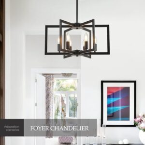 Modern Farmhouse Black Chandeliers for Dining Room, 6-Light Industrial Metal Chandeliers Geometric Pendant Lights Kitchen Island for Entryway Stairway Foyer Hallway - Image 9