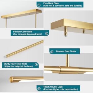 52" LED Chandelier Pendant Light Fixtures, 21W Dimmable Pool Table Light, Modern Island Lights for Kitchen Dining Room Living Room Study Office, 4000k, Gold - Image 5