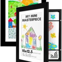 Americanflat Set of 2 10x12.5 Kids Art Frame - Front Loading Picture Frame Holds 100 Artworks - Use as 8.5x11 Frame with Mat or 10x12.5 Frame Without Mat - My Mini Masterpiece - Black