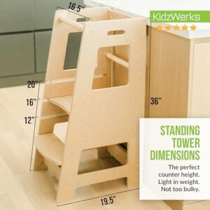 Child Standing Tower Kids Kitchen Step Stool Toddler Wood Stepping Stool - Children's Montessori Stool - Adjustable Platform, Natural Wood - Image 3