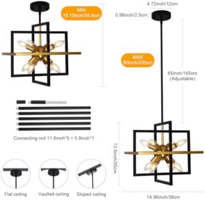 Modern Black and Gold Chandelier, 8-Light Geometric Pendant Light Fixture, Dining Light Fixtures Adjustable Chandelier for Dining Room Entryway Foyer Hallway Bedroom Living Room Kitchen Island - Image 5