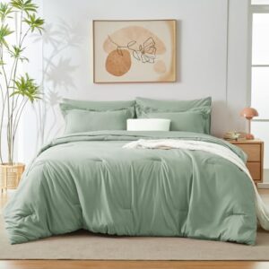CozyLux Full Comforter Set Sage Green, 7 Pieces Bed in a Bag, Bedding Comforter Set with Sheets, All Season Boho 7PC Bed Sets with Comforter, Fitted Sheets, Flat Sheets, Pillow Shams and Pillowcases - Image 4