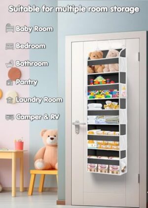 1 Pack Over The Door Organizer, Bathroom Organizers and Storage with 5 Pockets 10 Mesh Pockets, 50 lbs Weight Capacity Stuffed Animal Storage for Nursery Newborn Baby Essential - Image 4