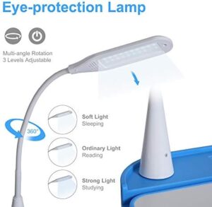 Kids Desk and Chair Set, Height Adjustable Child's School Study Writing Tables with Tilt Desktop, LED Light, Storage Drawer, Book Stand (Blue) - Image 4