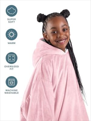 Bare Home Wearable Blanket B-Cozy Hoodie - Soft Plush Sherpa - Warm and Cozy - Oversized Wearable Blanket - Adult & Kid Sizes - Image 4