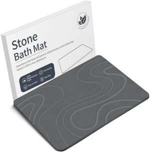 Stone Bath Mat Diatomaceous Earth Shower Mat Non-Slip Super Absorbent Diatomite Stone Bath Mats for Bathroom Floor Quick Drying Natural Easy to Clean(23.6''×15.4" White)