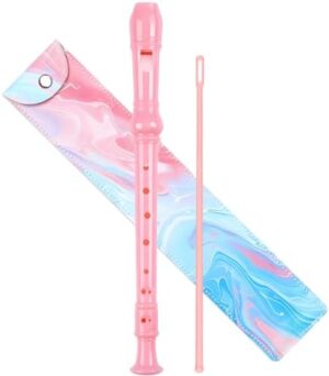 Soprano Recorder for Kids Beginners, German Fingering, C Key, 3 Piece with Cleaning Rod, Bag, Fingering Chart (Pink)…