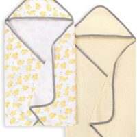 Burts Bees Baby Infant Hooded Towels Little Ducks Organic Cotton, Unisex Bath Essentials and Newborn Necessities, Soft Nursery Towel with Hood Set, 2-Pack Size 29 x 29 Inch