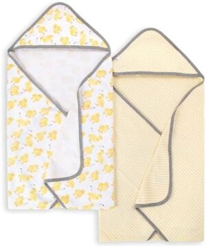 Burts Bees Baby Infant Hooded Towels Little Ducks Organic Cotton, Unisex Bath Essentials and Newborn Necessities, Soft Nursery Towel with Hood Set, 2-Pack Size 29 x 29 Inch