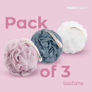 MainBasics Bath Shower Loofah Sponge Pouf Body Scrubber Exfoliator Body Wash Sponge (Set of 3, Airy Blossom) - Image 6
