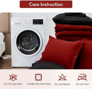 MUXHOMO 7 Pieces Queen Comforter Set, Reversible Bed in a Bag Queen Size, All Season Bedding Set with Comforter, Flat Sheet, Fitted Sheet, Pillowcases & Shams, Red & Black - Image 9