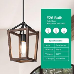 EDISHINE Pendant Lights for Kitchen Island, 1-Light Farmhouse Cage Hanging Light Fixtures, Rustic Wood with Brown Finish, Adjustable Height Pendant Light for Dining Room, Allway and Foyer - Image 4