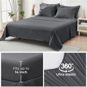 HYMOKEGE Queen Comforter Set Seersucker 7 Pieces, All Season Luxury Bed in a Bag for Bedroom, Bedding Set with Comforters, Sheets, Pillowcases & Shams, Dark Grey - Image 6