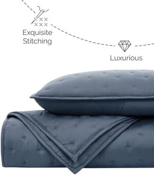 Southshore Fine Living, Inc. Full/Queen Quilt Bedding Set with 2 Quilted Pillow Shams, Rayon Derived from Bamboo Bedding Set, 300 Thread Count Premium Coverlet, Queen Size Bedspread, Steel Blue - Image 6