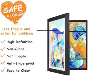 KINLINK 10x12.5 Kids Art Frames Set of 2, Solid Wood Kids Artwork Frames Changeable with Acrylic Front Opening Holds 150 Pictures, Art Frames for Kids Artwork with Mat or without Mat, Black - Image 3