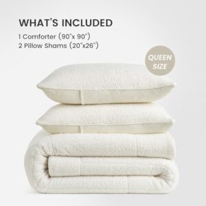 Snuggle Sac Ultra Soft Queen Comforter Set Ivory, 3 Pieces Solid Warm Sherpa Fluffy Bedding Comforter Sets Queen Size (1 Comforter, 2 Shams) - Image 6